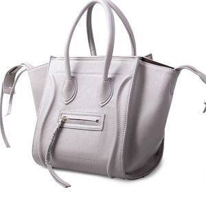 Smiley Face Bat Wing Gray Purse Bag Tote | Luxury PU Leather | Classic Style